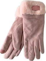 Handschoenen Dames Handschoenen Warm Touch Roze - Pink - Trendy handschoenen voor winter suède look - handschoenen met bontrand - Handschoenen touchscreen