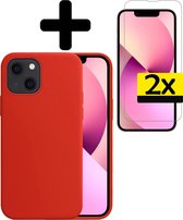 iPhone 13 Mini Hoesje Case Siliconen Met 2x Screenprotector Volledig Bedekt - iPhone 13 Mini Case Hoesje Hoes Met 2x Screenprotector - Rood