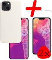 iPhone 13 Mini Hoesje Siliconen Met 2x Screenprotector Tempered Glass - iPhone 13 Mini Screen Protector 2x Beschermglas Full Screen Hoes Back Case - Wit