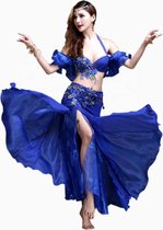 Buikdans kostuum pak- buikdanseres outfit - set van 3 delen BH en heupsjaal en een rok - Flora Blauw
