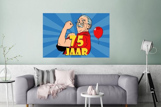 Poster Man - 75 Jaar verjaardag - Blauw - 120x80 cm