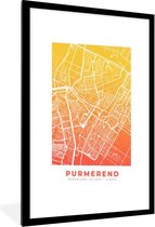 Fotolijst incl. Poster - Stadskaart - Purmerend - Nederland - Geel - 60x90 cm - Posterlijst - Plattegrond