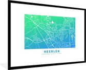 Fotolijst incl. Poster - Stadskaart - Heerlen - Nederland - Blauw - 90x60 cm - Posterlijst - Plattegrond