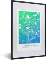 Fotolijst incl. Poster - Stadskaart - 's-Hertogenbosch - Blauw - Groen - 40x60 cm - Posterlijst - Plattegrond