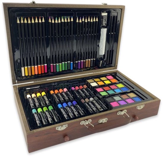 Coffret peinture crayons couleur pastels à l'huile acrylique gomme