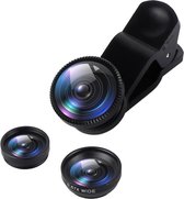 DrPhone PiX - 180° Lens Universele Premium 3 in 1 Fish Eye Lens - Macro Lens / Wide Lens / Fish Eye lens Kit - Zwart