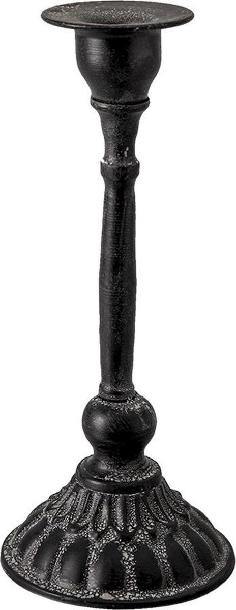 Clayre & Eef Kandelaar Ø 10x24 cm Zwart Ijzer Kaarsenstandaard Kaarsenhouder