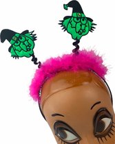 Halloween Diadeem Heks roze met groen (griezelfeest verkleding haarband)