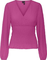 VERO MODA VMHOLLO L/S V-NECK SMOCK TOP EXP RASPBERRY ROSE Dames Blouse - Maat S