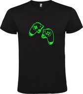 Zwart T-Shirt met “ Gebroken Game controller “ logo Neon Groen Size XS