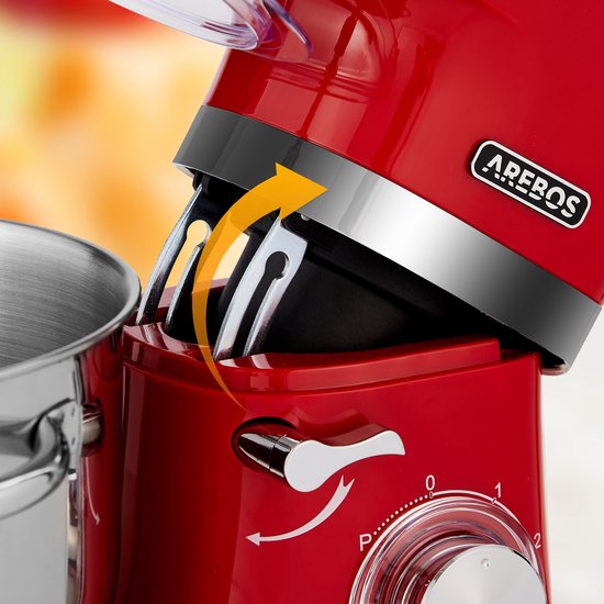 AREBOS Keukenmachine - 1500W - Keukenrobot - 5,5L&4,5L - Keukenmixer - Foodprocessor - Roestvrij Stalen Mengkom - 6 Snelheden - Rood van AREBOS — afbeelding 2