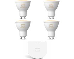 Philips Hue Uitbreidingspakket - GU10 - met 4 Spotjes - Warm tot Koelwit Licht - Incl. 1 Hue Wall Switch - Hue White Ambiance