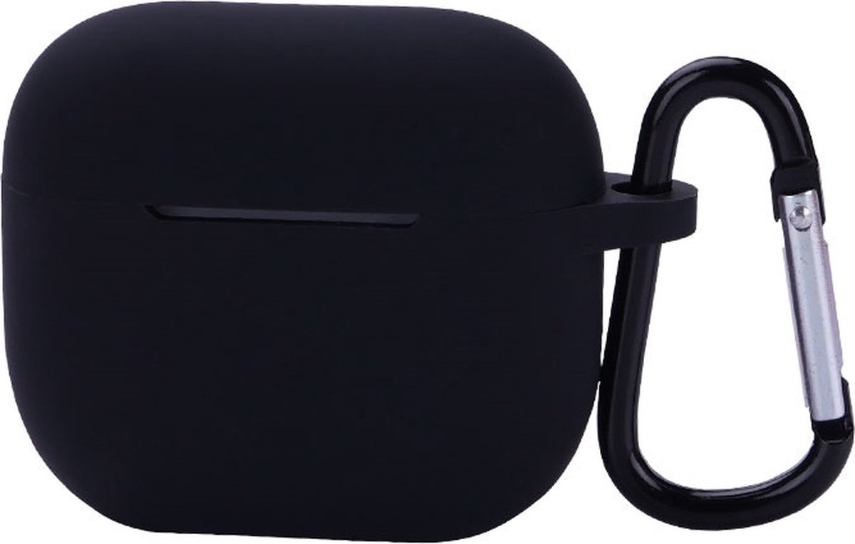 Case2go - Hoesje geschikt voor Apple Airpods Pro - Siliconen Airpods Hoes met Karabijnhaak - Case voor Airpods 3 - Zwart