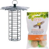 Vogel voedersilo met bladerdak metaal 23 cm inclusief 6 vetbollen - Vogelvoer - Vogel voederstation - Vogelvoederhuisje