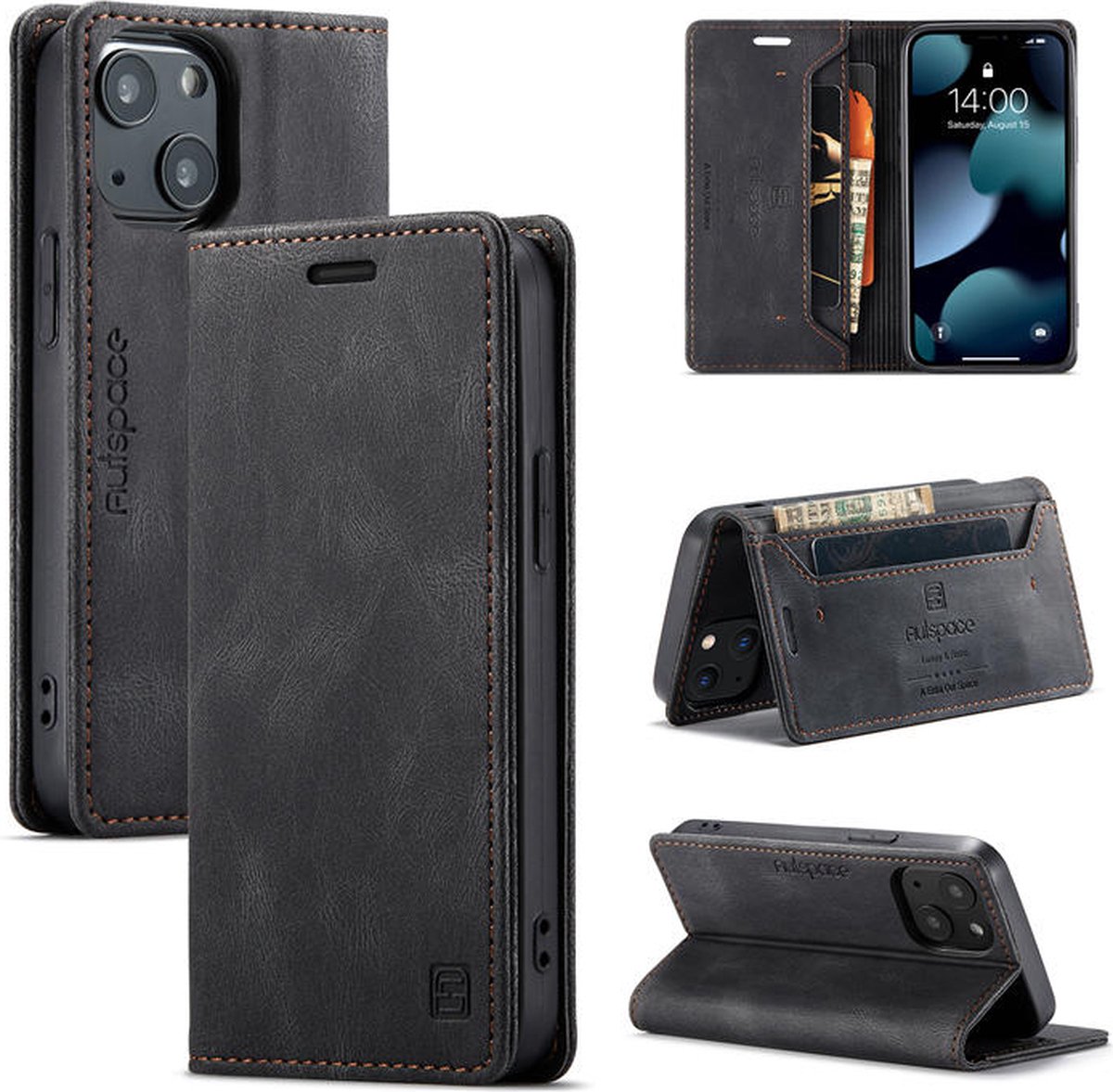 Luxe Flip Case met RFID Bescherming Kaarthouder en Magneetsluiting voor iPhone 13 Mini _ Zwart