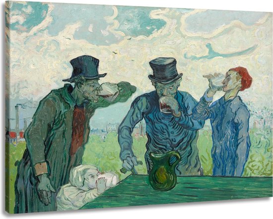 Schilderij -Vincent van Gogh, The drinkers. 100x80cm. premium print, wanddecoratie