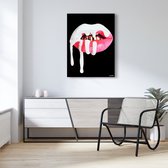 Kanwall - Schilderij - Luxe Pink Lip Woonkamer Slaapkamer Grill Design Art ** Dik! Effect** - Zwart En Roze - 100 X 75 Cm