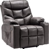 Monkey's Luxe Relaxstoel - Chill stoel - USB Aansluiting - Grijs - Leer - Retro - Tv stoel - Sta Op Functie - 85 x 94 x 100 cm