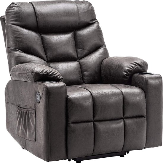 Monkey's Luxe Relaxstoel - Chill stoel - USB Aansluiting - Grijs - Leer -  Retro - Tv... | bol