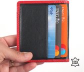 Bagwise Pasjeshouder - Kaarthouder - Creditcard houder -Platte Portemonnee - Echt Leer - Zwart/Rood