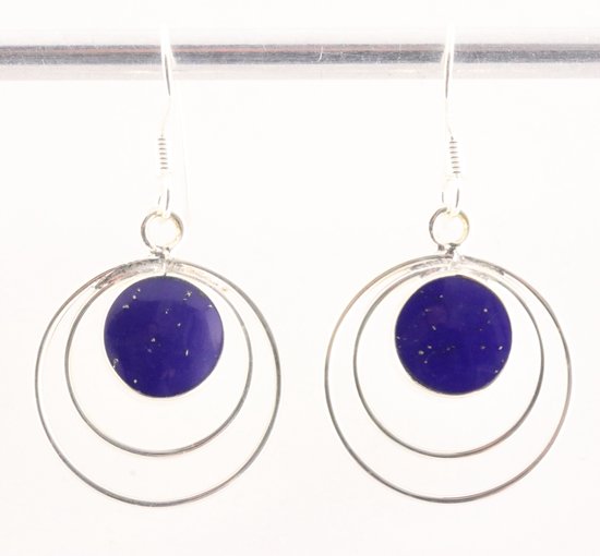 Ronde opengewerkte zilveren oorbellen met lapis lazuli