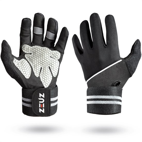 ZEUZ® Sport & Fitness Handschoenen Heren & Dames - Krachttraining – Crossfit Gloves – Volledige Bescherming Vingers - Grijs & Zwart - Maat XL