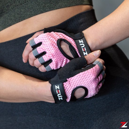 ZEUZ Sport & Fitness Handschoenen Dames – voor Krachttraining, Gym & CrossFit Training – Roze & Zwart – Gloves voor meer grip en bescherming tegen blaren & eelt - Maat M - ZEUZ
