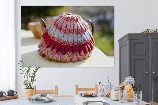 Tableau sur toile Thé cosy au-dessus d'une théière violette - 150x100 cm - Décoration murale