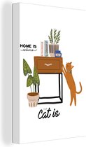 Canvas Schilderij Spreuken - Quotes - 'Home is where your cat is' - 80x120 cm - Wanddecoratie