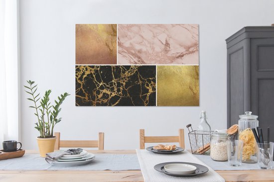 Toile Peinture Marbre - Rosé - Or - 140x90 cm - Décoration murale