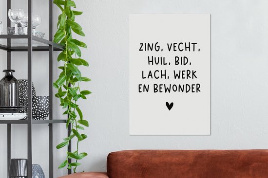 Peintures sur toile - Citations - Citation néerlandaise : « Chantez, combattez, pleurez, priez, riez, travaillez et admirez » sur fond blanc - 40x60 cm - Décoration murale