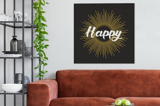 Tableau sur toile Proverbes - Happy - Citations - 90x90 cm - Décoration murale