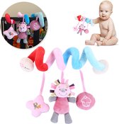 Roze Neushoorn Baby Kinderwagen Speelgoed Spiraal – Autostoelspeeltje – Boxspiraal – Activiteitenspiraal – Maxi Cosi Rammelaar – Wagenspanner