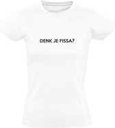 Denk je fissa? | Dames T-shirt | Wit | Drank | Bier | Wijn | Kroeg | Feest | Festival | Suriname