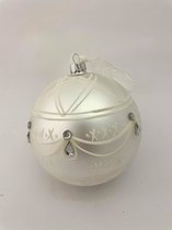 J-Line Boule de Noël verre dépoli ivoire/paillettes/diamant 12cm