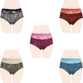 Dames slip 5 pack XXL 40-42 in 5 kleuren zwart, beige, blauw, rood en fuchsia