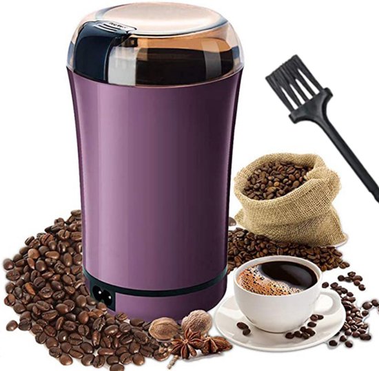 Koffiemolen Elektrisch - Bonenmaler met handige opvangdeksel - inclusief borsteltje - Paars