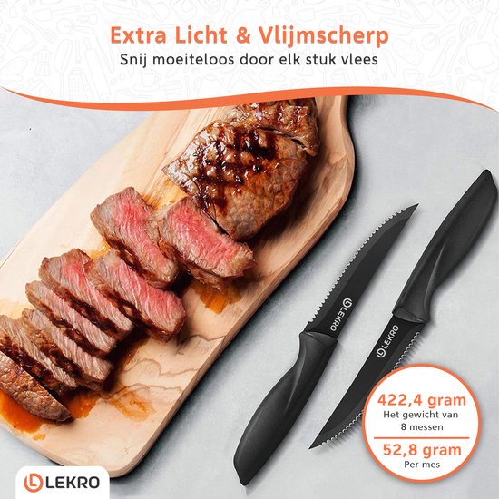 Lekro - Ensemble de 8 Couteaux à steak à steak - Passe au lave-vaisselle -  Acier
