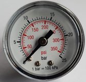 K&W Manometer 40 mm diameter 0-25 bar met 1/8"  achter aansluiting geschikt voor luchtdruk