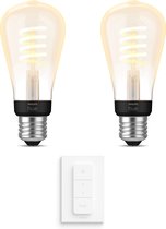 Philips Hue White Ambiance E27 Uitbreidingspakket - 2 Hue Lampen en Dimmer Switch - Warm tot Koelwit Licht - Filament Edison Klein - Werkt met Alexa en Google Home