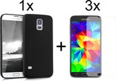 Samsung S5 Hoesje - Samsung Galaxy S5 hoesje zwart siliconen case cover - 3x Samsung S5 Screenprotector