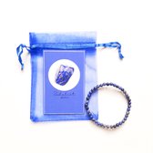 Edelsteen armband in zakje ''sodaliet'' wijsheid, 4mm kralen, elastisch, cadeautje