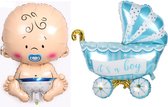 Ballonnen - baby en wieg - jongen - blauw - 2 stuks - reuzeballon - XL ballon - babyshower