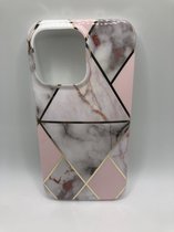 Hoogwaardige Unique Marmer Case Wit/Roze - Geschikt voor iPhone 13 - Siliconen TPU hoesjes - Back cover transparant - Wit/Roze Marmer