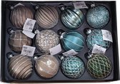 12 x Oneiro's luxe kerstballen DELUXE Brons/Blauw– ø60 mm- kerstbal - luxe verpakking – kerstcollectie – kerstdecoratie – kerstboomhanger