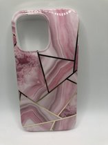 Marmer Siliconen Back Cover Hoesje - Geschikt voor iPhone 13 - Siliconen/TPU hoesjes - Roze
