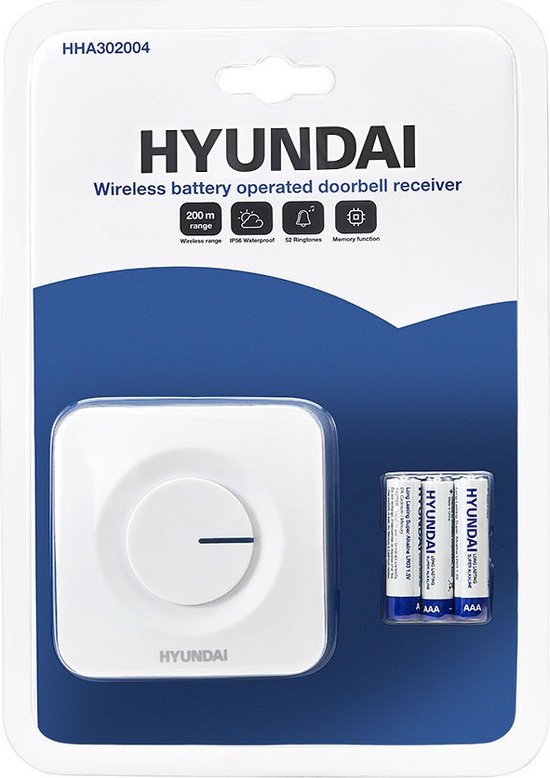 Hyundai – Moderne draadloze deurbel ontvanger – Op batterijen – wit