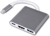 GR4IT Premium USB-C 3 in 1 Adapter| USB-C naar HDMI (4K) - USB A - USB C Opladen - Grijs