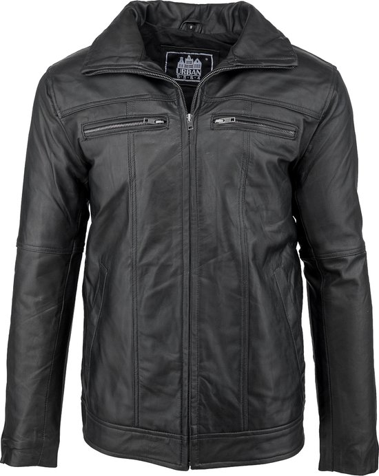 Urban 5884® - Calvin - Homme - Veste en cuir d'agneau - Veste décontractée - Zwart - Taille 4XL