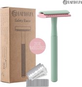 Bambooya Safety Razor + 20 scheermesjes - Scheermesjes voor vrouwen dames - Double Edge Single Blade - Zero Waste - Minty Pink - Duurzaam Scheermesje